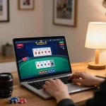 Engaging in strategic online poker gameplay at 789club in a cozy home setting