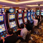 Players enjoying the excitement of TR88's vibrant slot machines, vibrant colors and jackpots.