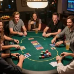 Friends enjoying poker at home while discussing strategies, highlighting the excitement of TG88 gaming.