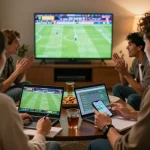 Friends enjoying sports betting on luongsontv60, excitement as they engage with live games.