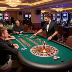 MM88 roulette table with players excitedly placing bets and watching the spinning wheel.