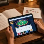 Engaging scene of a user exploring nk88 bet platform on a tablet, highlighting strategic gambling experience