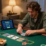 Enjoying a blackjack game with luckyindex while managing bets at home for strategic gameplay.