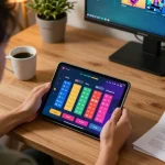 Engaging in togel online gaming on a tablet in a cozy home office setting