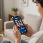 Pemain yang terlibat menjelajahi slot master88 di aplikasi mobile dalam suasana ruang tamu yang nyaman.