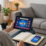 Enjoying online gaming on hm88 com, cozy home setup captures strategic betting with a casual touch.