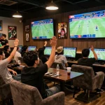 Exciting scene of sports betting at KP88, showcasing viewers actively placing bets and celebrating wins.
