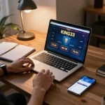 Engaging gameplay on king33 app in a cozy home gaming setup, showcasing responsible gambling.