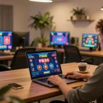 Engaged player enjoying FB88 casino games on multiple screens in a modern gaming setup.
