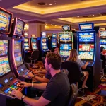 Players enjoying the excitement of the link slot machines in a vibrant Las Vegas casino atmosphere.