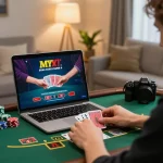 Person engaged in live dealer blackjack on casinoatlas platform, showcasing the excitement of online gambling from home.