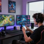 Enjoying the Empire99 app in a modern gaming room with vibrant ambiance.