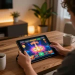 Engaging gameradar user studying strategies while playing online poker on a tablet.