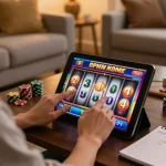 Player engaging with TR88 online slots from a cozy home environment, focused on winning strategy.