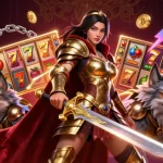 Engage with สล็อตทดลอง through an enticing 3D illustration featuring striking characters and casino elements.
