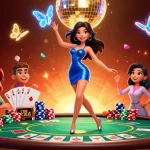 Engaging scene showcasing online casinos with glamorous characters and casino game elements.