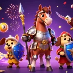 Engage with OPEN88's vibrant casino experience featuring lively lottery elements and animated characters.