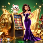 Play slots and win with excitement at 79king com, featuring a jackpot scene with coins erupting and fortune cat mascot.