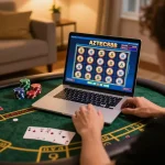 Engaged player using AZTEC888's online slot interface for strategic gambling.