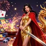 Engage with c168's energetic online casino experience featuring a warrior queen and gambling elements.