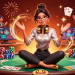 Engage with the vibrant action at a casino online con euros, showcasing a stylish Asian woman at a dynamic gaming setup.