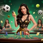 Rwin gaming showcase featuring an elegant baccarat scene with casino elements and excitement.