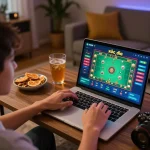 xóc đĩa online gameplay in a cozy home environment featuring a laptop and engaging interface