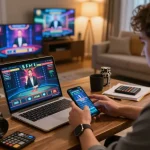 Experience the thrill of mm88 online gaming with a cozy setup featuring live dealer action and strategy notes.