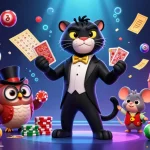 Play and win at luck8s with engaging casino characters amidst a vibrant gaming atmosphere.