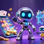 Experience spin fever at the vibrant online casino with animated robots, games, and glowing coins!