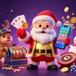 Spin to win big with slot depo 5000 featuring Santa and friends in an exciting casino scene!