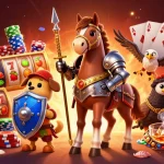 Spin the reels for jackpots in this vibrant Slots casino scene featuring playful characters.