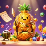 Engage in thrilling gameplay at Sunwin, featuring a cartoon golden pineapple king amidst vibrant lottery and casino elements.