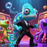 Engage in thrilling toto slot gameplay with colorful symbols and vibrant characters in an immersive 3D casino scene.