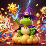 Experience thrilling gameplay at slot depo 5k, where a whimsical storm of golden coins unfolds amid vibrant casino symbols.