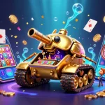 Win at slot88 resmi with a dynamic scene featuring casino games, confetti, and golden coins.