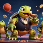 Engage with the thrilling world of menangclub88 daftar, featuring a snapping turtle in a stylish mobster suit amid dynamic sports betting elements.