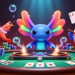 Gali info selengkapnya tentang Slot888 Gacor yang diilustrasikan dengan karakter ceria dan elemen perjudian yang menarik.