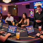 Exciting online casinos Australia scene showing diverse players enjoying live dealer games and engaging slots in a modern setting.